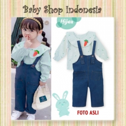 large PU575 Setelan Overall Celana Panjang Softjeans Anak Perempuan Atasan Anak Lengan Panjang Bunny Carrots Hijau